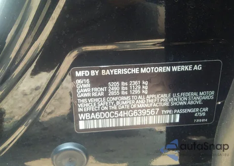 2017 BMW 640I Gran Coupe from USA, damaged, VIN WBA6D0C54HG639567